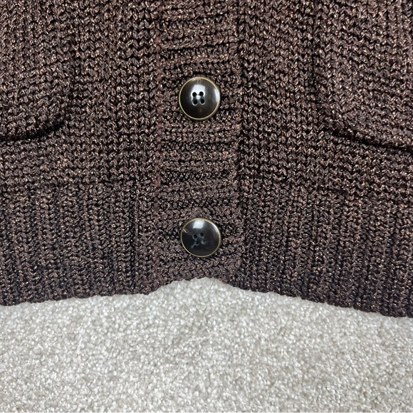 Jones New York Cardigan Womens Medium Brown Metallic Button Front Pockets- 9763* - Picture 5 of 11